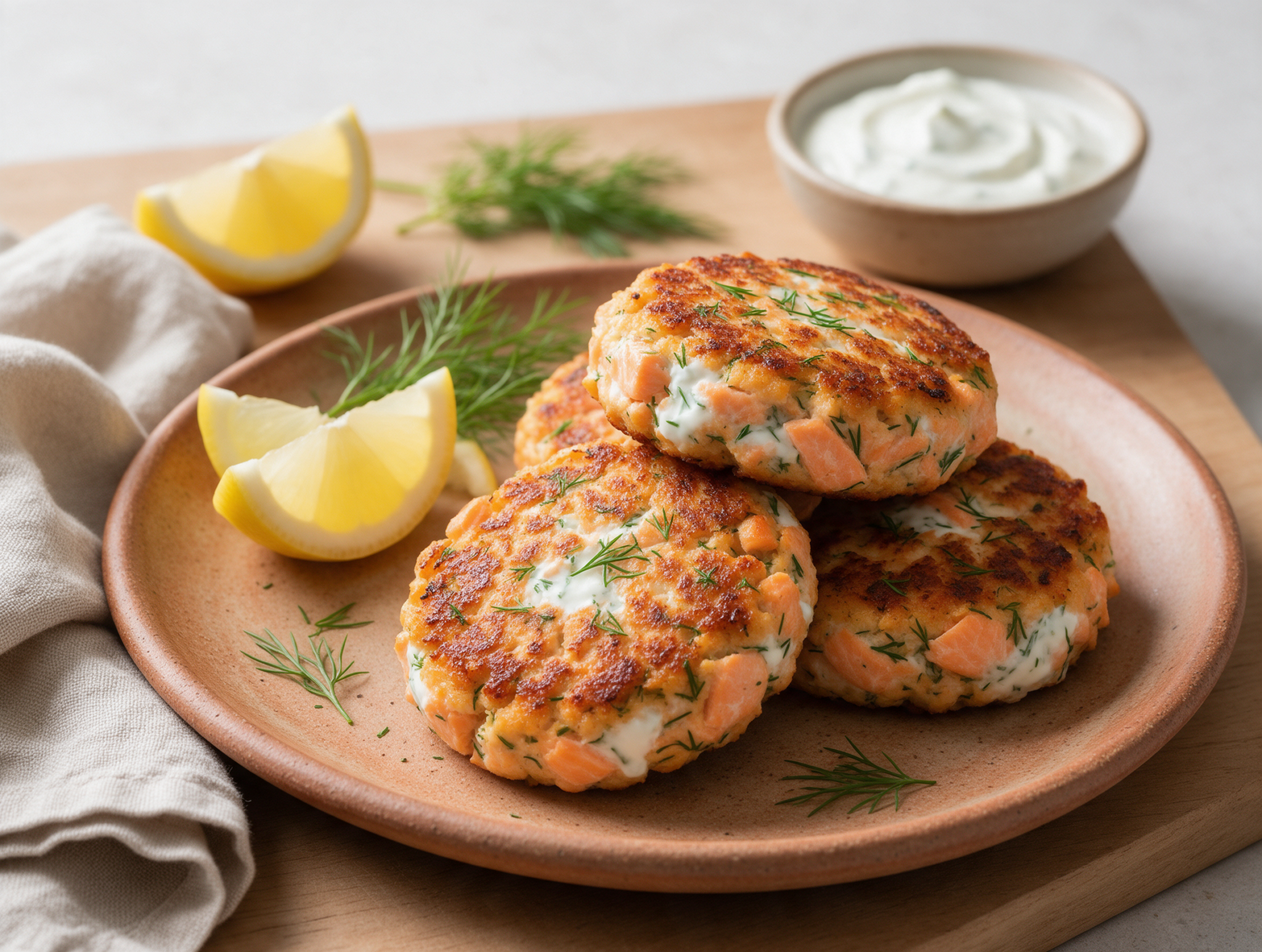 High-Protein Pan-Seared Salmon Cakes with Fresh Dill
