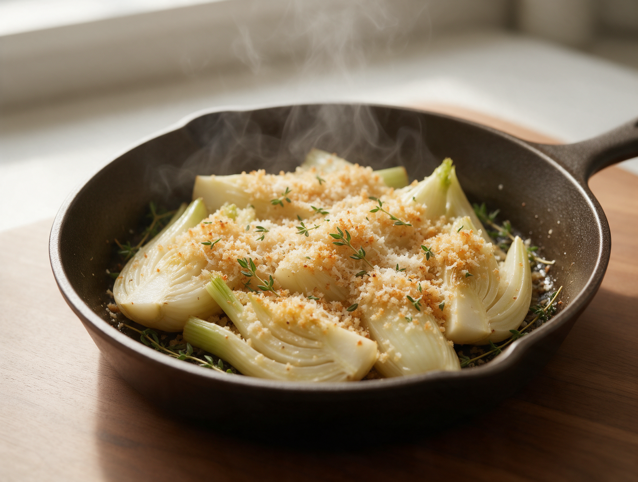 Braised Fennel with a Crisp Parmesan Crumb Topping