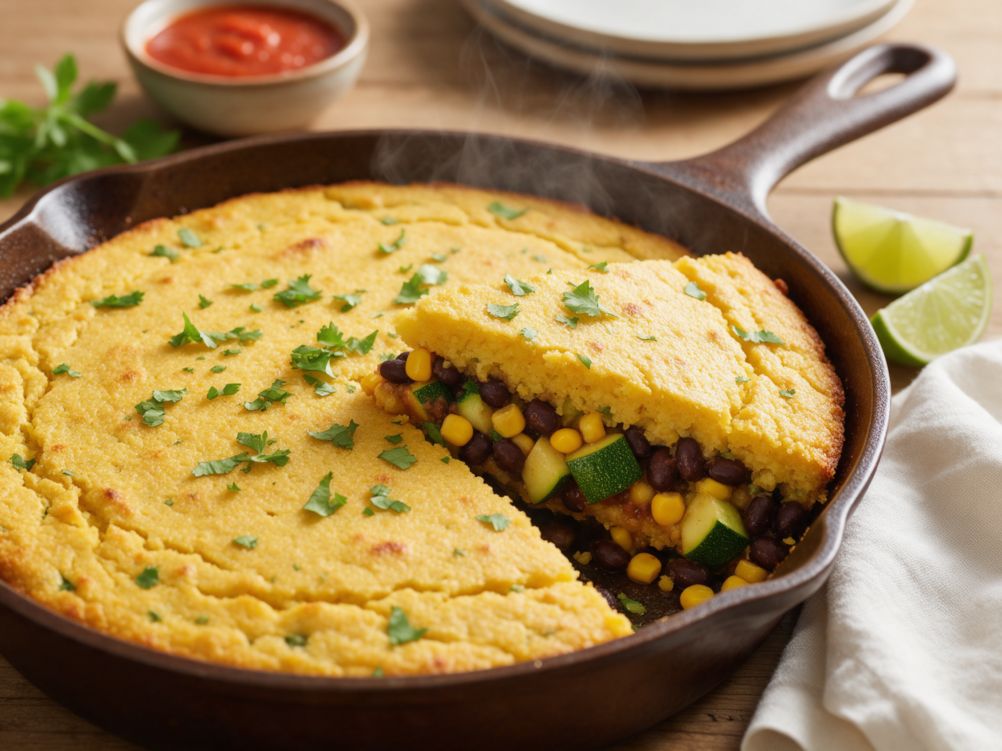 Vegan Zucchini Corn Tamale Pie with Cornmeal Crust