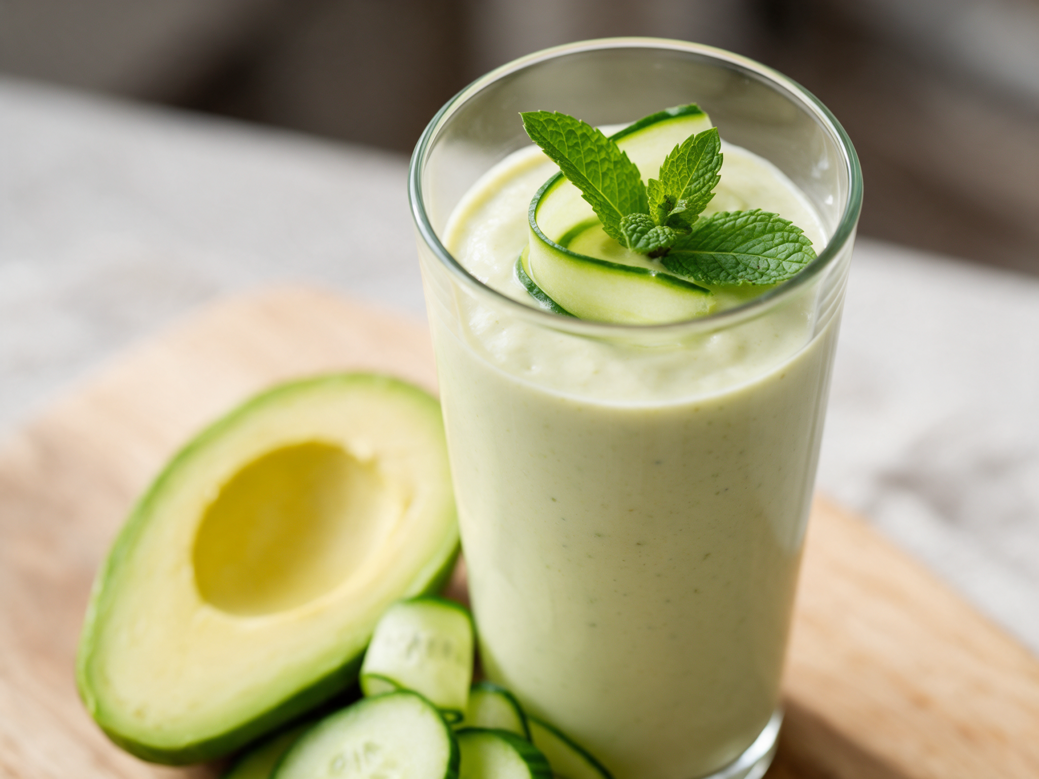 Avocado Cucumber Green Smoothie with Spinach and Lime