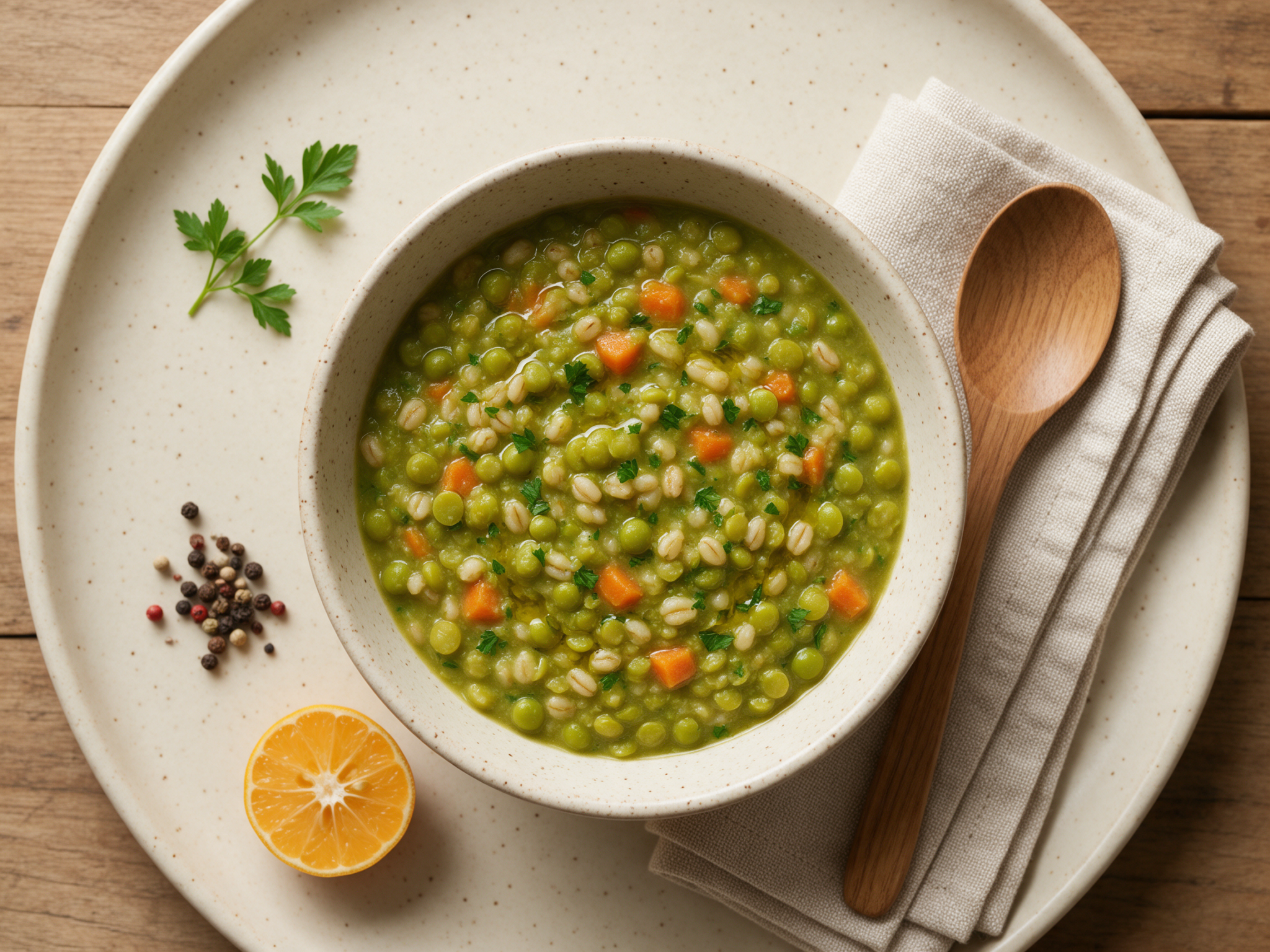 Hearty Split Pea and Barley Stew with Carrot and Thyme
