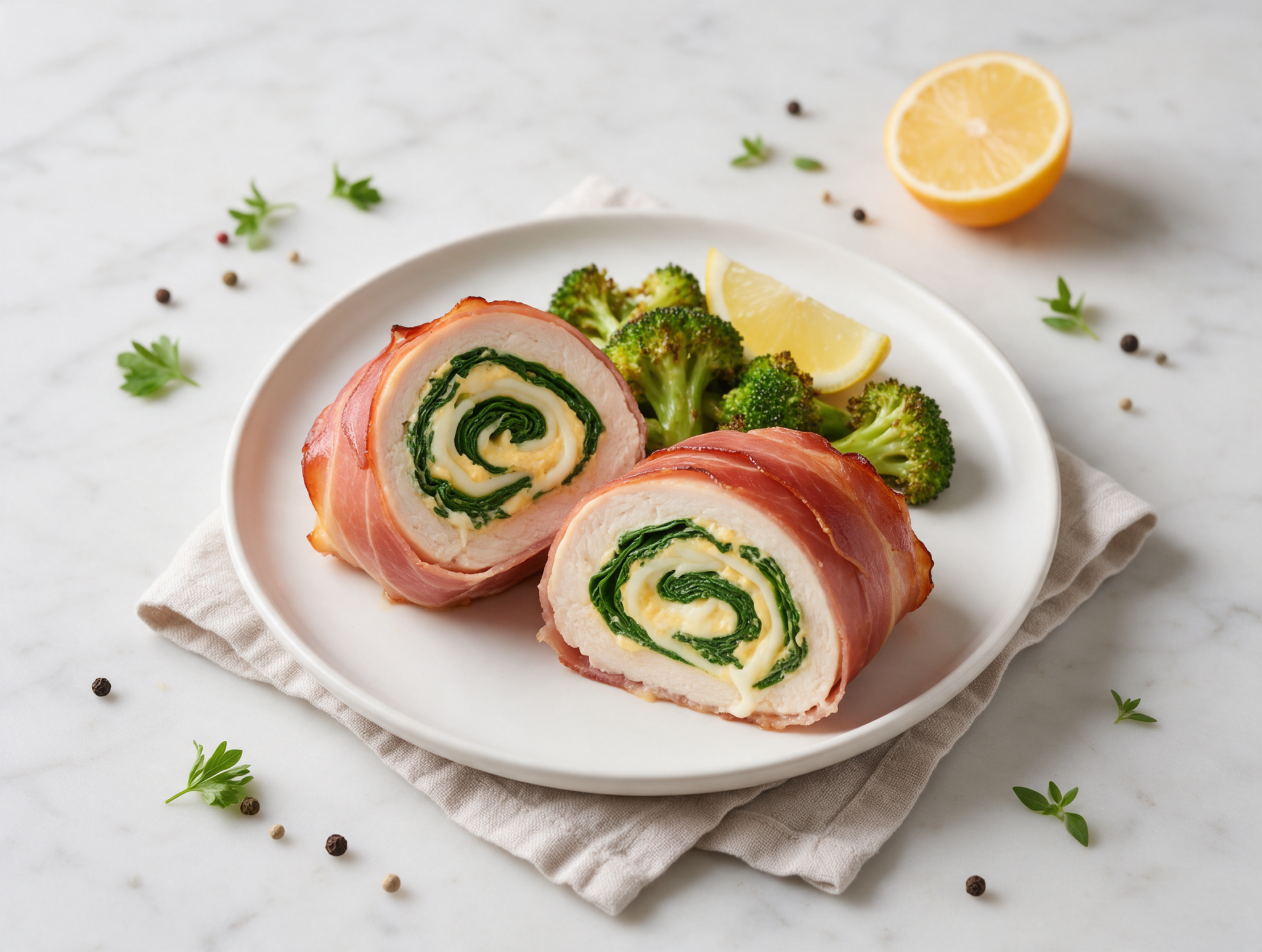 Baked Keto Prosciutto Wrapped Chicken Rolls with Spinach