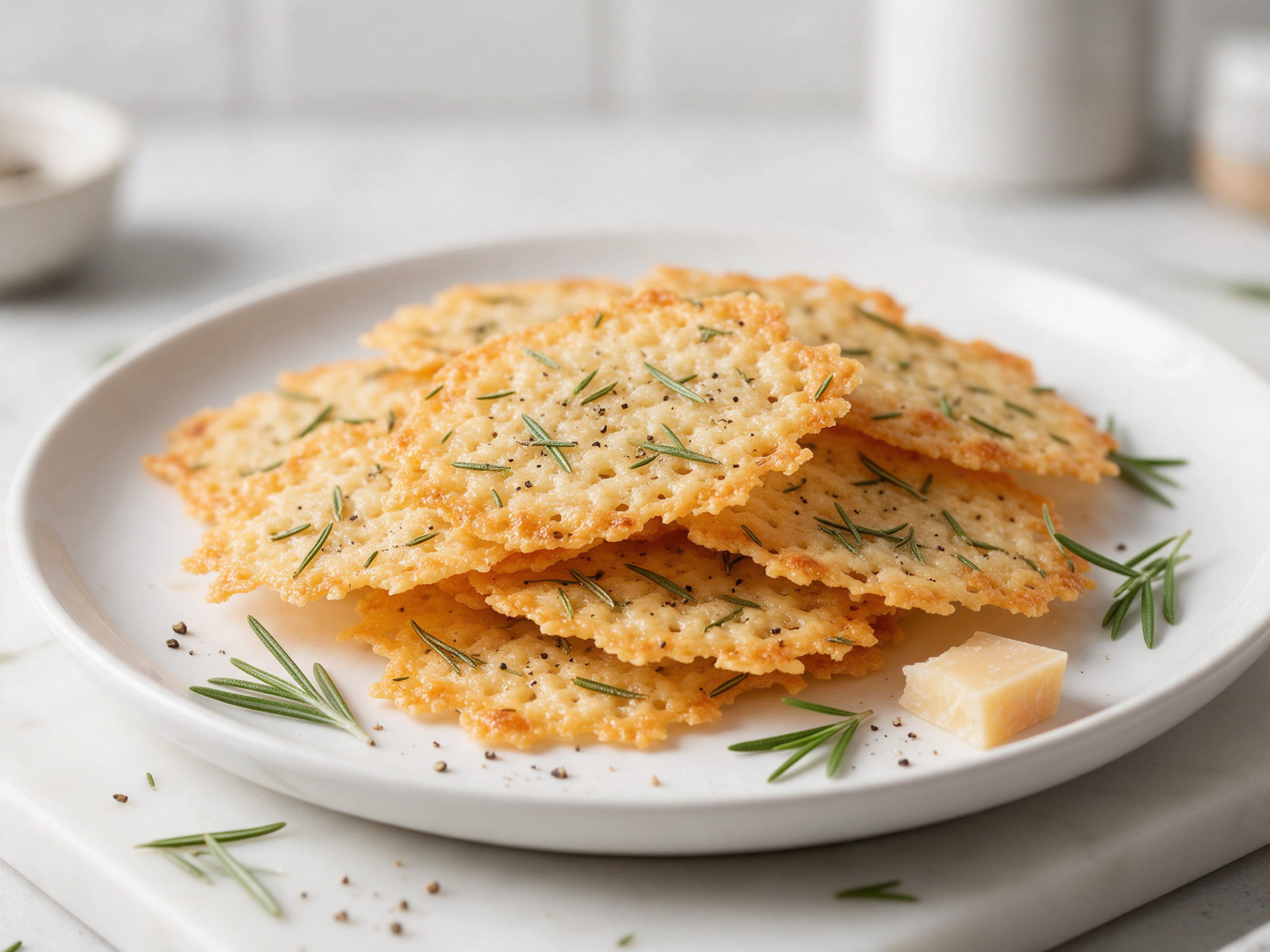 Baked Parmesan Cheese Crisps with Rosemary and Pepper