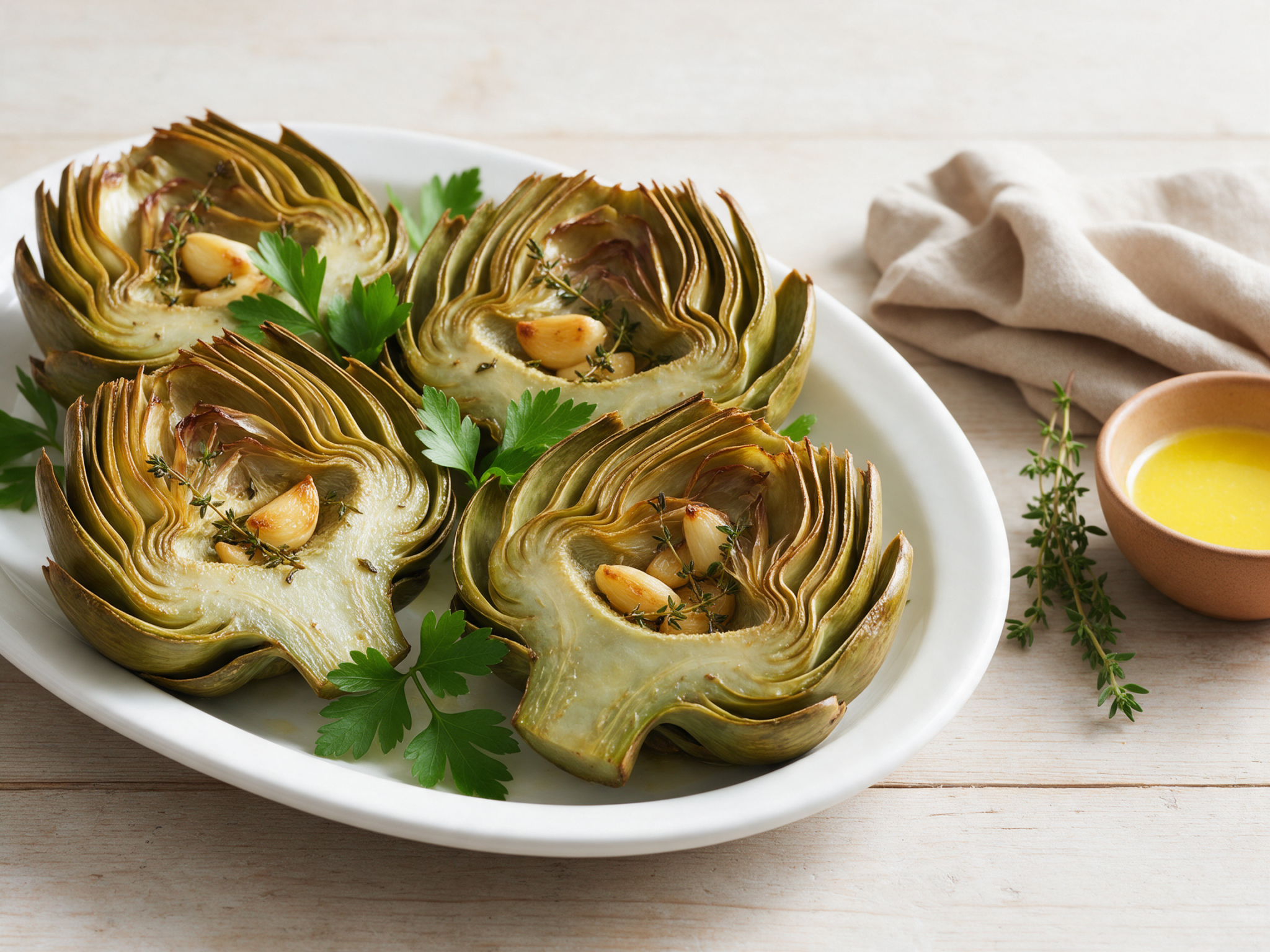 Garlic Herb Roasted Artichokes with Lemon and Thyme