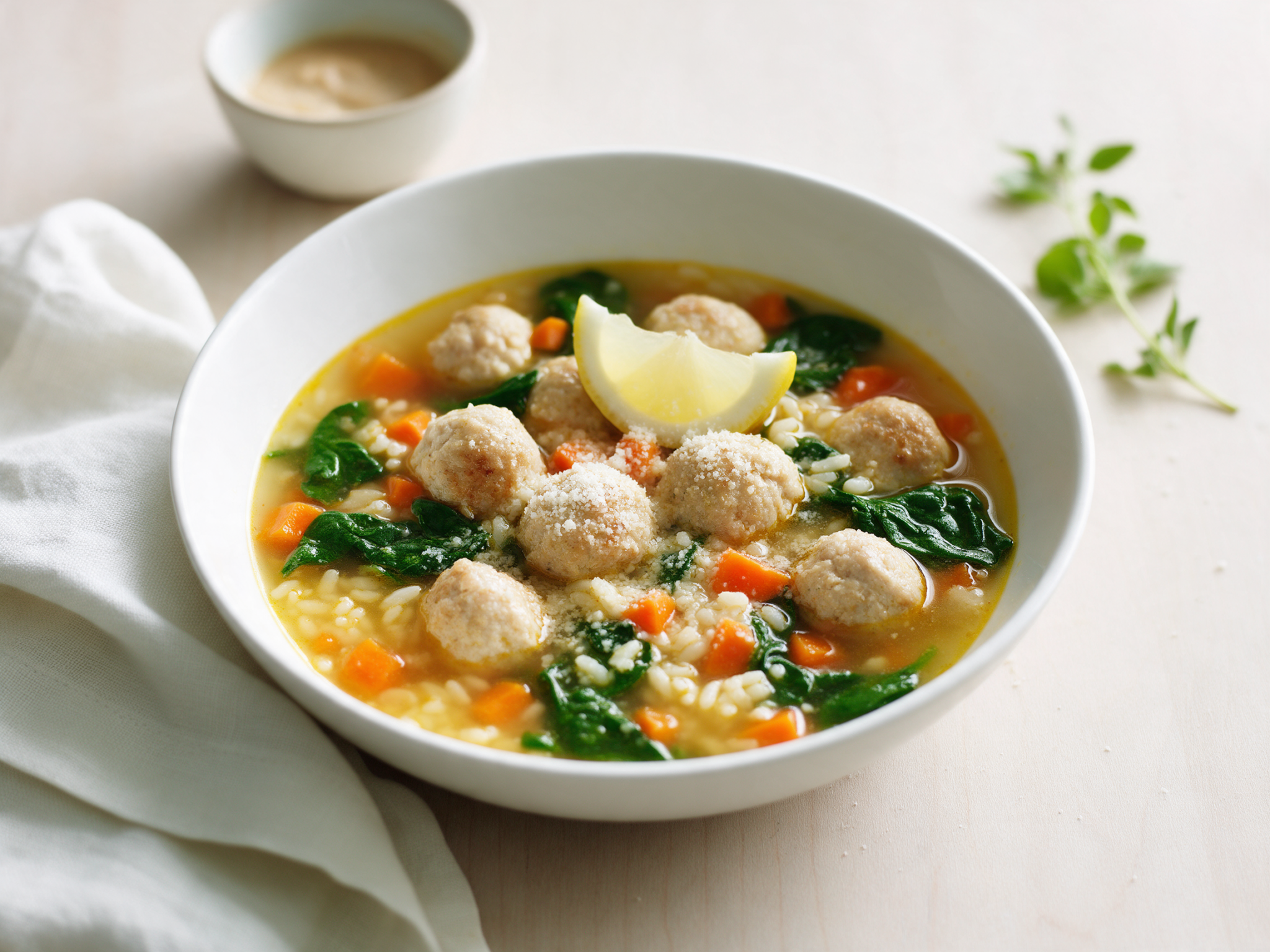 Gluten-Free Turkey Meatball Soup with Spinach and Rice