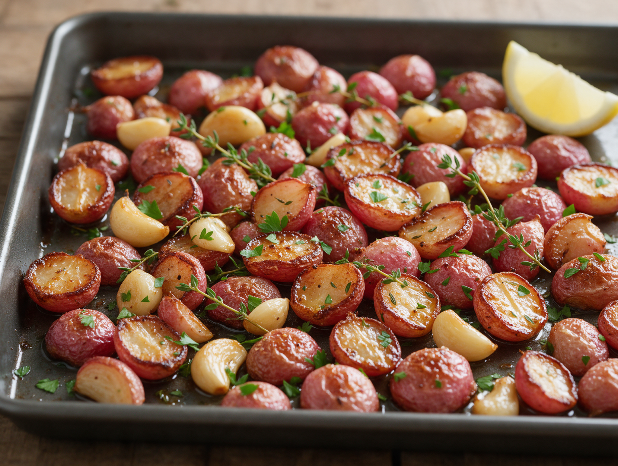 Crispy Keto Duck Fat Roasted Radishes with Garlic and Thyme