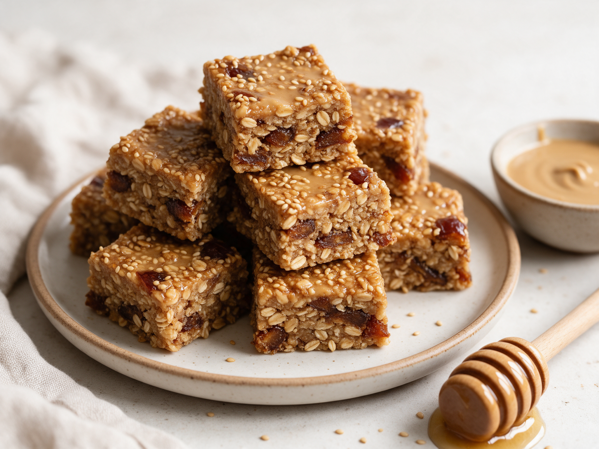No-Bake Sesame Honey Energy Squares with Toasted Oats