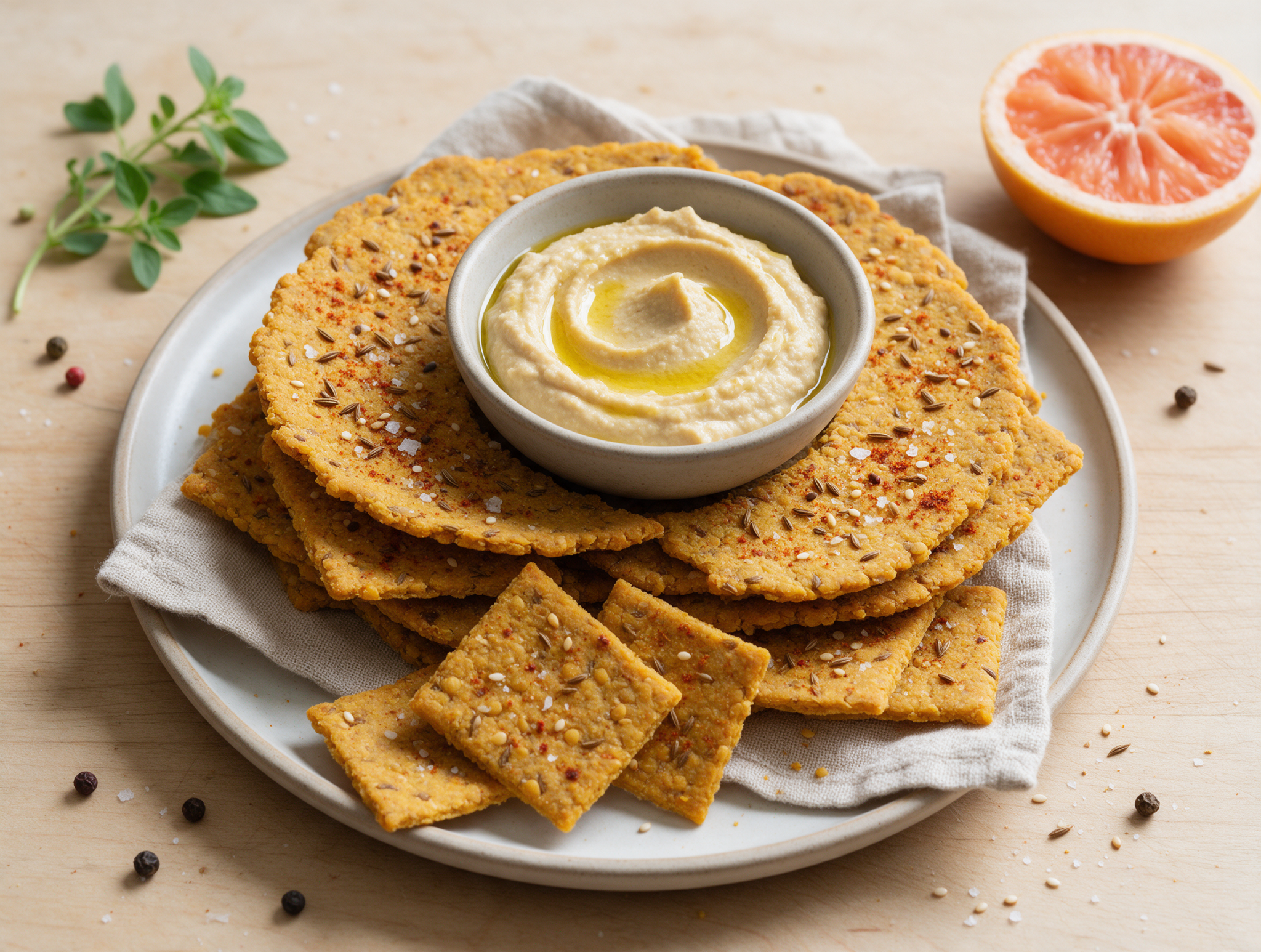 Baked Spiced Lentil Crackers with Cumin and Paprika