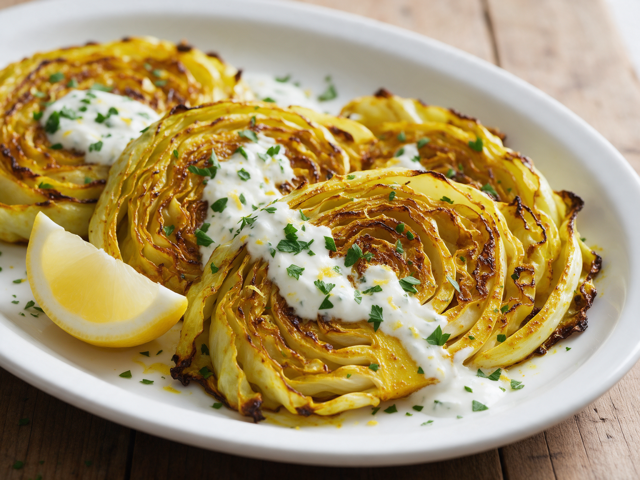 Turmeric Roasted Cabbage Steaks with Garlic Yogurt